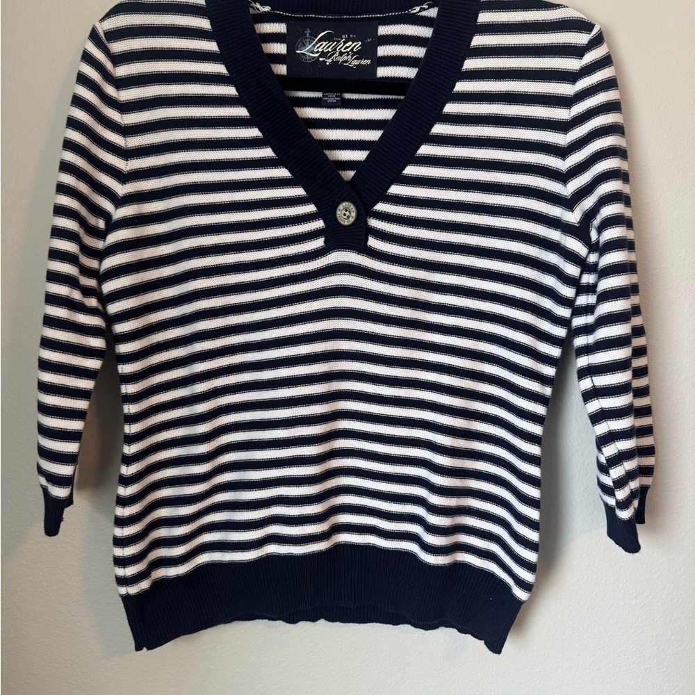 Lauren by Ralph Lauren Women's Striped Navy and White Sweater 100% cotton